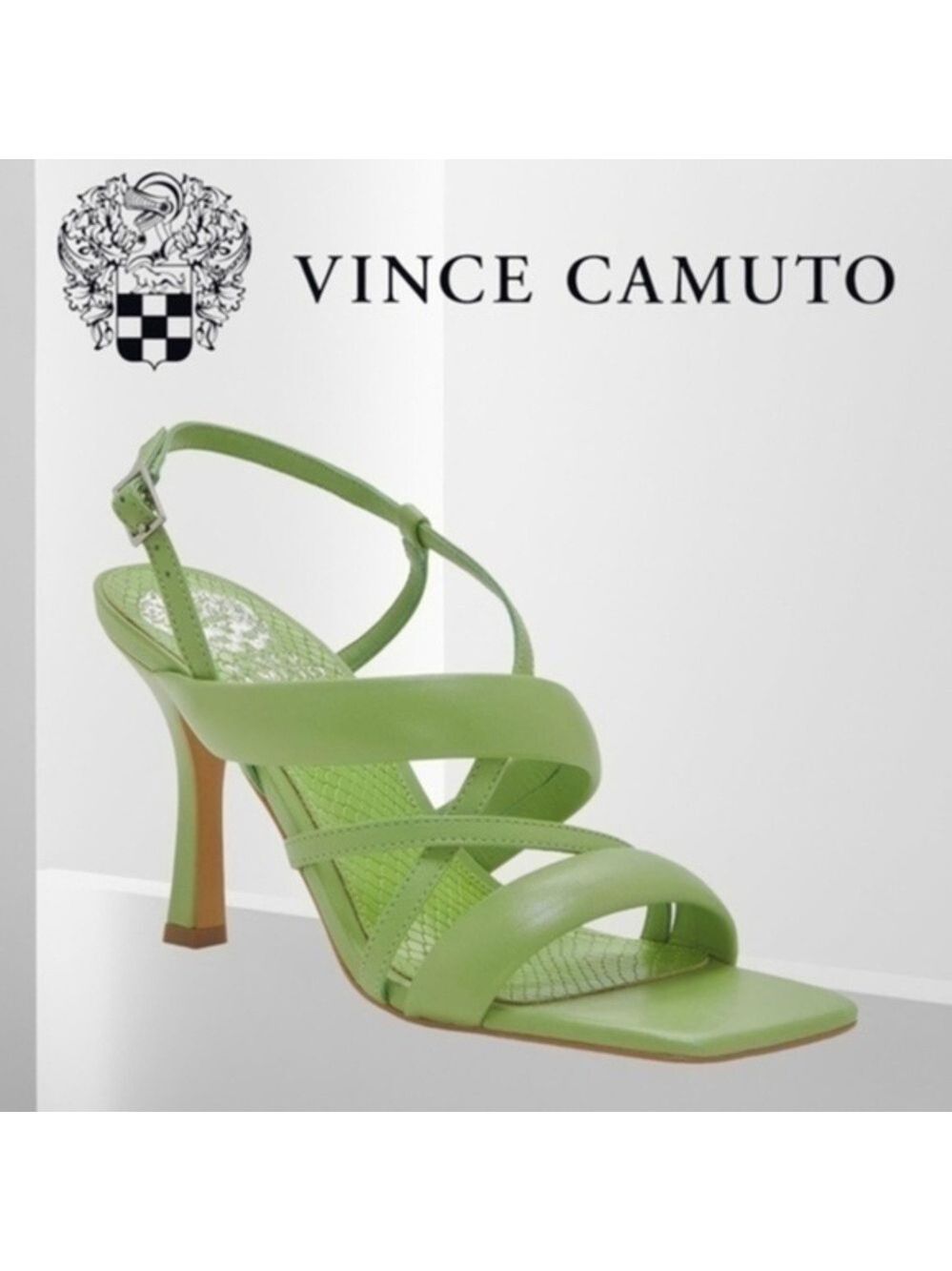 VINCE CAMUTO Leather Bettamee 3.5” High Heel Square Toe Strappy Sandals-8.5M